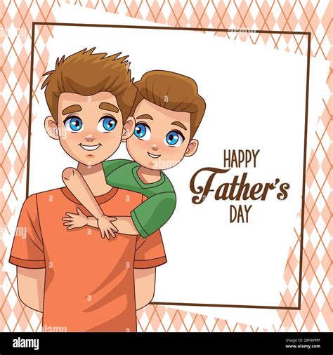 Fathers Day Card With Dad Carrying Son And Lettering Stock Vector Image And Art Alamy