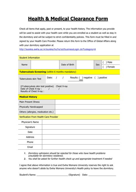 Free Sample Medical Clearance Forms In Pdf Ms Word