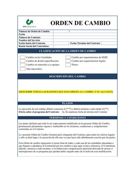 Anexo Formato Orden De Cambio Gnlq