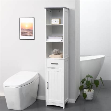 Tall Bathroom Storage Cabinet Freestanding Linen Tower Slim Organizer White 1 Unit Frys