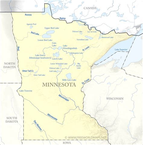Physical map of Minnesota