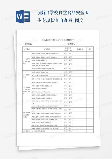 最新学校食堂食品安全卫生专项检查自查表图文word模板下载编号lvwzxwpw熊猫办公