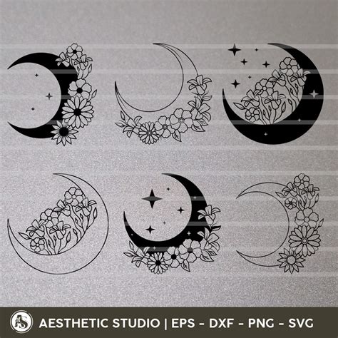 Floral Moon SVG Floral Moon Bundle Svg Crescent Moon With Flower Svg