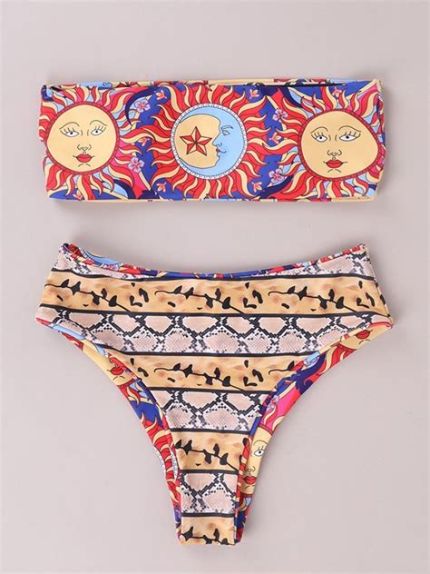 Emmiol Env O Gratis Conjunto De Bikini Bandeau Con Estampado De