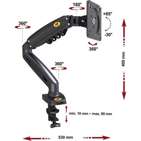 Support Cran Pc Moniteur Bras Articul Ergonomique Ressort Gaz