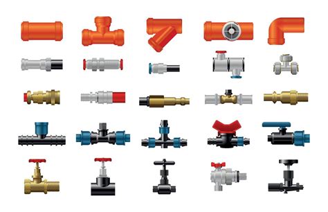 Set Of Plumbing Fittings And Valves 10562858 Vector Art At Vecteezy