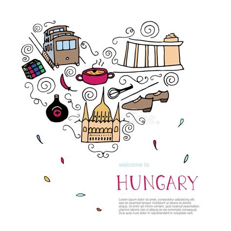 Culture of Hungary. Hand Drawn Symbols of Hungary Stock Vector - Illustration of castle ...