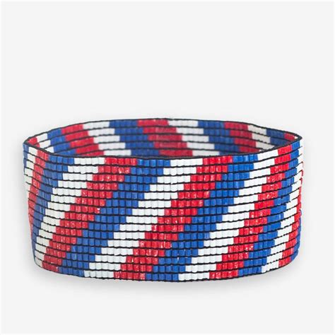 Kenzie Game Day Diagonal Stripes Beaded Stretch Bracelet Red White And Ink Alloy Llc