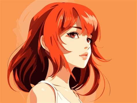 Chica Anime Con Cabello Rojo En Estilo Vectorial Simple Ai Generado