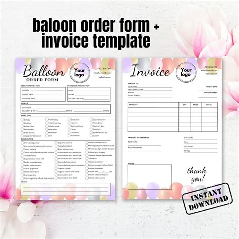 Balloon Order Form And Invoice Template Balloon Order Tracker Template