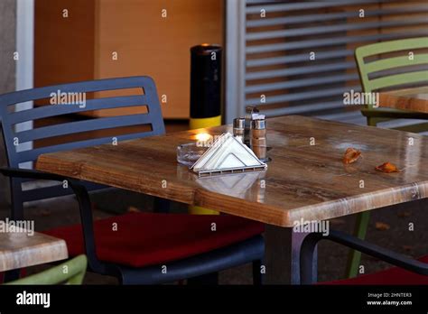 Empty Cafe Table Outdoors Stock Photo Alamy