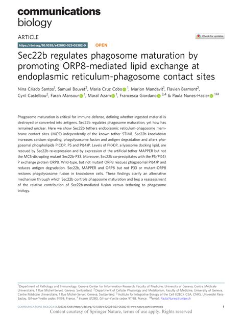 PDF Sec22b Regulates Phagosome Maturation By Promoting ORP8 Mediated