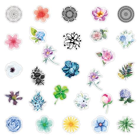 Pack Of 25 Vinyl Pretty Flower Stickers Die Cut Decal Set Etsy