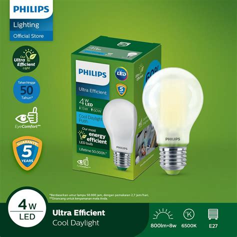 Jual Philips Led Bulb Ultra Efficient 4w E27 6500k Cool Daylight