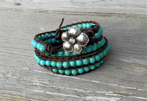 Turquoise Wrapped Leather Bracelet On Etsy