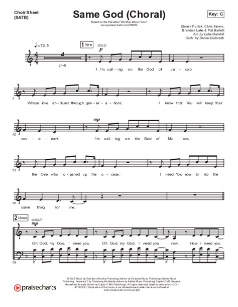 Same God Choral Anthem Satb Sheet Music Pdf Elevation Worship