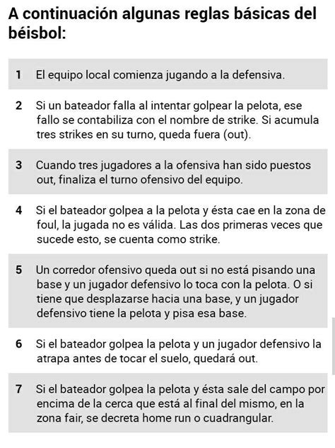 Mencione 6 reglas básicas del béisbol 5 Brainly lat