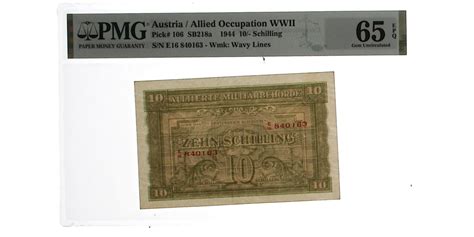 1944 Austria Allied Occupation WWII 10 Schilling PMG GU65 EPQ