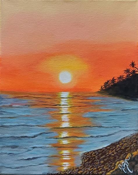 Acrylic Painting , Beach Sunset, Ocean Original Painting , Waves Art ...