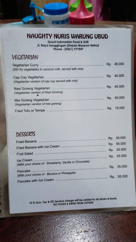 Menu At Naughty Nuri S Ubud Restaurant Ubud