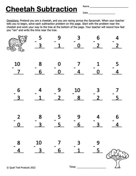 Single Digit Subtraction Worksheets And Timed Assessments Made By