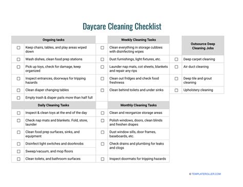 Daycare Cleaning Checklist Template Download Printable Pdf Templateroller