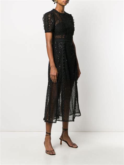 Self Portrait Lace Trim Midi Dress In Black Lyst