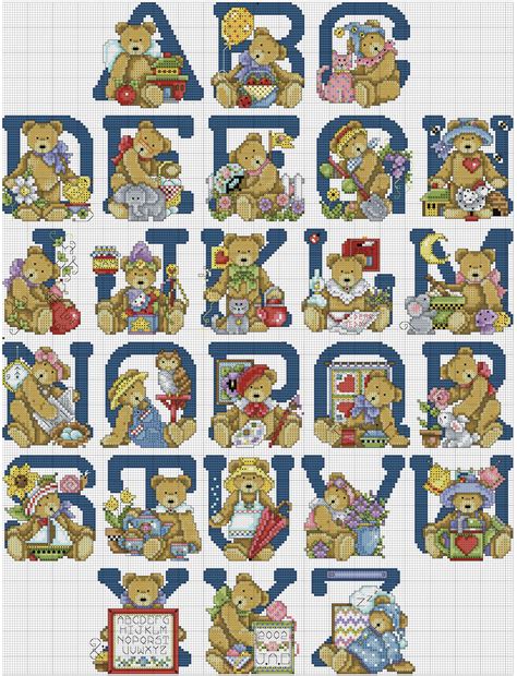 Cross stitch Teddy Bears Alphabet Sampler by Joan Elliot | Fonte ponto cruz, Gráficos ponto cruz ...