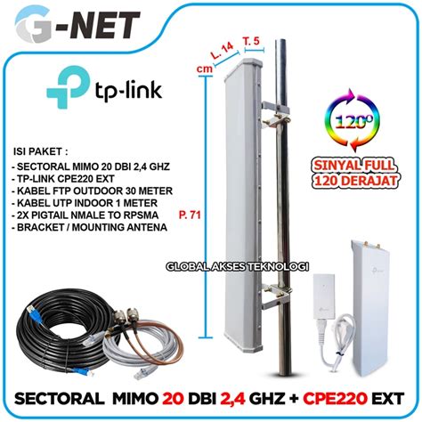 Jual Paket Antena Outdoor Sectoral Mimo GNET 20 DBi 2 4 Ghz 120 Derajat