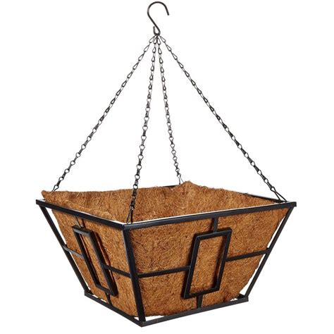 Panacea Contemporary Square Hanging Basket With Coco Liner Black