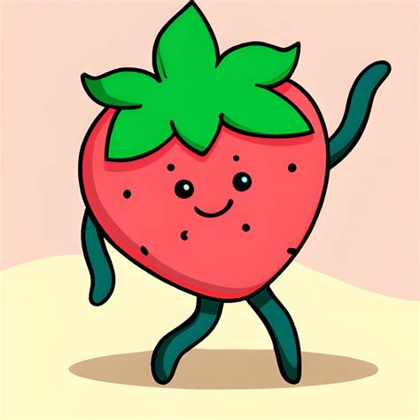 Sweet Strawberry Dancing Kawaii Illustration Smiling Happy Cartoon