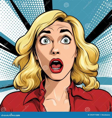 Surprised Blonde Woman In Pop Art Style Graphic Novel Realism Stock