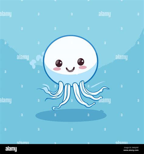 Cute Jellyfish Cartoon Character Isolated On Blue Background Vector