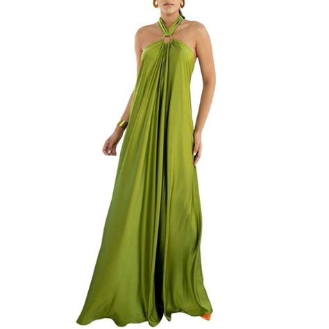 Women Sexy Backless Satin Maxi Dress