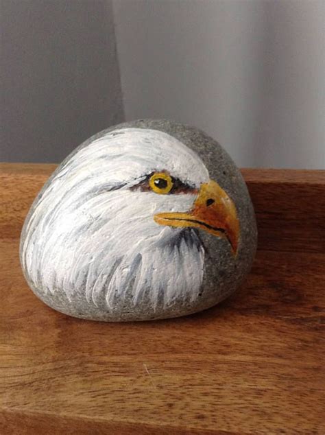 A Bald Head Eagle Rock With Acrylic Painting Price 12 00 Eagle Painting Painted Rocks Bald