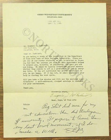 Typewritten Letter And Handwritten Response Signed By Emerson Burkhart