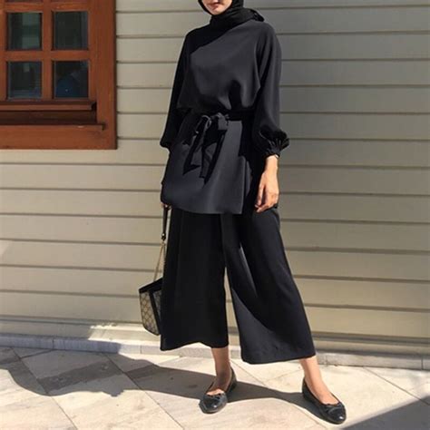 Aid Two Piece Muslim Sets Abaya Turkey Hijab Dress Caftan Moroccan