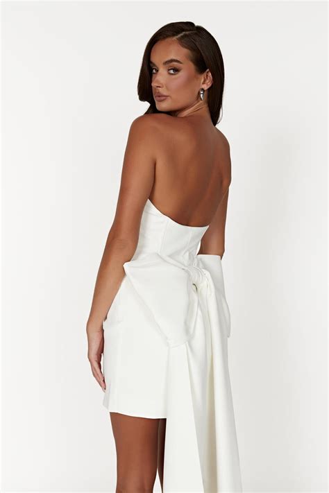 Meredith Strapless Bow Mini Dress White Meshki