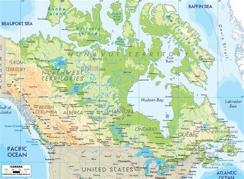 Physical map of Canada - A physical map of Canada (Northern America ...