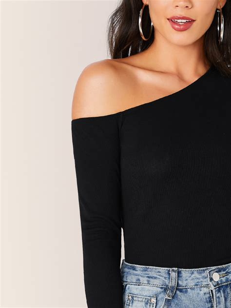 Shein Privé Solid Asymmetrical Neck Form Fitted Top Shein Uk