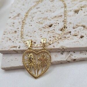 Heart Virgin Mary And Cross 18k Gold Filled Pendant Necklace Etsy