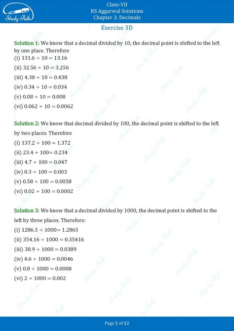 Rs Aggarwal Solutions Class Exercise D Chapter Decimals Study Path