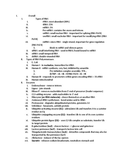 MCB Exam 3 Review I Overall I Types Of RNA I RRNA Most Abundant