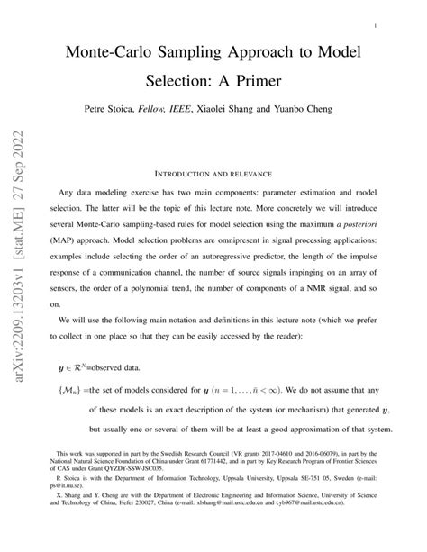 Monte-Carlo Sampling Approach to Model Selection: A Primer | DeepAI