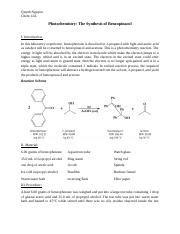 Photochemistry Synthesis Of Benzopinacol Lab Docx Quynh Nguyen