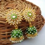 Dark Green Hand Painted Elegant Statement Jhumka Earrings Fashioncrab