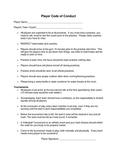 Fillable Online Player Code Of Conduct North London Nationals Hockey