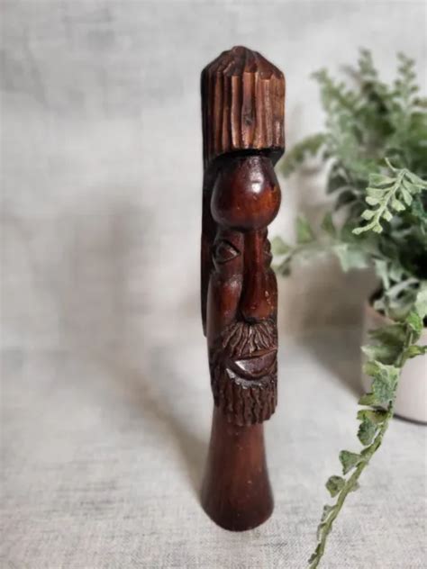 Hand Carved Wooden Tiki Totem Pole Maori Figure Statue Vintage Art