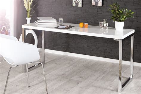 Eleganckie Biurko Wysoki Po Ysk Lakierowana Chrom White Desk Cm