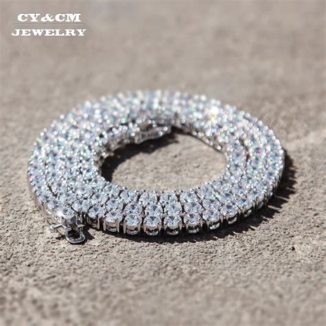 CY CM Mens Hip Hop Tennis Chain Necklace Iced Out 1 Row 3mm 5mm Cubic